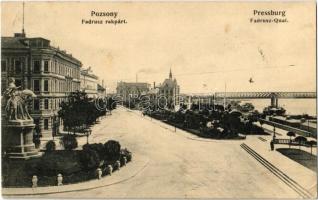 1908 Pozsony, Pressburg, Bratislava; Fadrusz rakpart, vasúti híd, gőzhajó / Fadrusz-Quai / quay, railway bridge, steamship (EK)