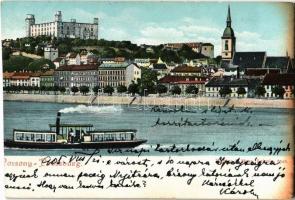 1905 Pozsony, Pressburg, Bratislava; vár, gőzhajó / castle, steamship (vágott / cut)