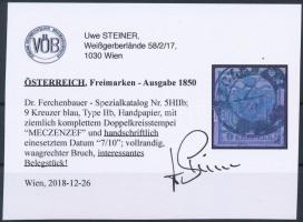 9kr HP IIb  blue "MECZENZEF" handwritten date. Certificate: Steiner (hajtásnyom / folded) ...