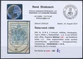 9kr HP I világoskék, liliput, Magistris 120 "WARASDIN" Certificate: Strakosch 9kr HP I lig...