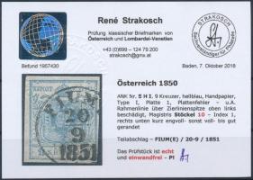 9kr HP I világoskék, Magistris 10 "FIUM(E)" Certificate: Strakosch 9kr HP I light blue, Ma...