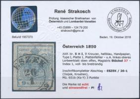 9kr HP I light blue, Magistris 37 "ESZEK" Certificate: Strakosch 9kr HP I világoskék, Magi...