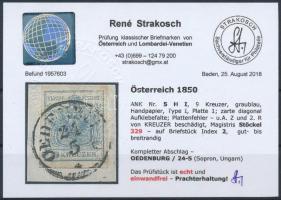 9kr HP I greyish blue, paper crease, Magistris 329 "OEDENBURG" Certificate: Strakosch 9kr ...