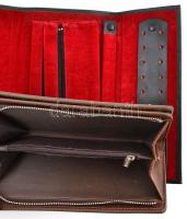 Bőr ékszertartó borítéktáska + műbőr pénztárca, jó állapotban