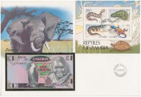 Zambia 1980-1988. 1K borítékban, alkalmi bélyeggel és bélyegzéssel T:I  Zambia 1980-1988. 1 Kwacha in envelope with stamps and cancellations C:UNC