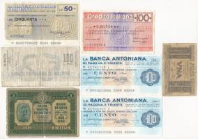 Olaszország 7db-os vegyes bankjegy és csekk tétel T:III,III- Italy 7pcs of banknotes and cheques C:F,VG