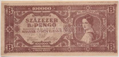1946. 100.000BP propaganda bankjegy, hátoldalán Szavazz az MDP vezette Népfrontra! T:III tűlyuk