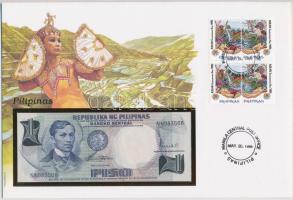 Fülöp-szigetek 1969. 1P borítékban, alkalmi bélyeggel és bélyegzéssel T:I  Philippines 1969. 1 Piso in envelope with stamps and cancellations C:UNC