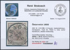 6kr HP III chestnut brown, margin piece "ARAD" Certificate: Strakosch 6kr HP III gesztenye...