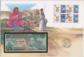 Etiópia 1976. 1B borítékban, alkalmi bélyeggel és bélyegzéssel T:I  Ethiopia 1976. 1 Birr in envelope with stamps and cancellations C:UNC