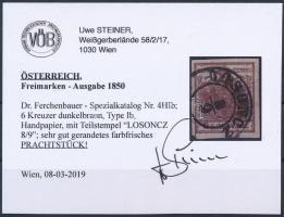 6kr HP Ib dark brown, overinked print with plate flaw "LOSONCZ" Certificate: Steiner 6kr H...