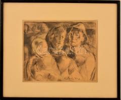Feier Petru (1912-1986): Család. Pasztell, papír, jelzett, üvegezett keretben, 19,5×22,5 cm