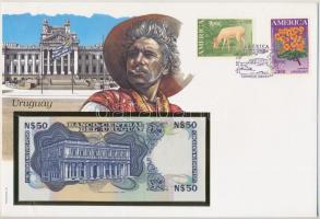 Uruguay 1989. 50P borítékban, alkalmi bélyeggel és bélyegzéssel T:I  Uruguay 1989. 50 Pesos in envelope with stamps and cancellations C:UNC