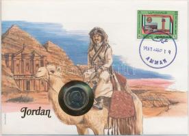 Jordánia 1984. 25f, felbélyegzett borítékban, bélyegzéssel, német nyelvű leírással T:1 patina Jordan 1984. 25 Fils in envelope with stamp and cancellation, with German description C:UNC patina