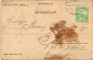 1912 Piski, Simeria; Állami kisdedóvó (óvoda), iskola és római katolikus templom, Arany utca, üzlet ...