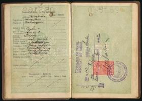 1930 Magyar útlevél műköszörűs részére, brazil bejegyzésekkel, a fényképes lap hiányzik