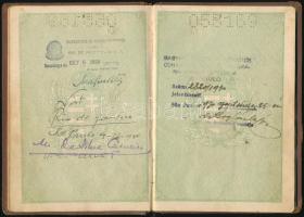1930 Magyar útlevél műköszörűs részére, brazil bejegyzésekkel, a fényképes lap hiányzik