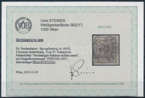 6kr HP III dark brown, with plate flaw "FOLDVÁR" Certificate: Steiner 6kr HP III sötétbarn...