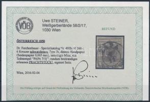 6kr HP Ib feketés barna, 0,065 mm-es selyempapíron, kiemelt középrész "PÁPA" Certificate: ...