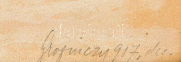 Grofniczy jelzéssel: Téli táj. Vegyes technika, papír, üvegezett keretben, 31×44 cm