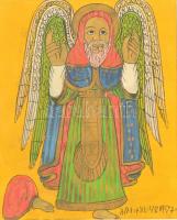 Jelzés nélkül: Szent Tekle Haymanot, etióp ikon, vegyes technika, papír, paszpartuban, üvegezett fa keretben, 20,5×16,5 cm
