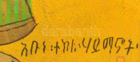 Jelzés nélkül: Szent Tekle Haymanot, etióp ikon, vegyes technika, papír, paszpartuban, üvegezett fa ...