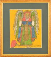 Jelzés nélkül: Szent Tekle Haymanot, etióp ikon, vegyes technika, papír, paszpartuban, üvegezett fa ...