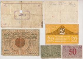 6db klf magyar szükségpénz, közte Budapest, Pápa, Sopron T:III,III-,IV