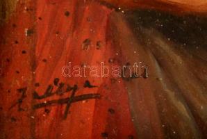 Pállya Celesztin (1864-1948): Mennyecskék a vásárban. Olaj, falemez, jelzett, üvegezett keretben, 15...