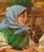 Pállya Celesztin (1864-1948): Mennyecskék a vásárban. Olaj, falemez, jelzett, üvegezett keretben, 15...