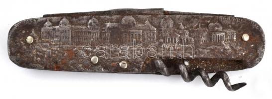Cserkész zsebkés, a Budavári Palota képével, rozsdás, h: 9 cm