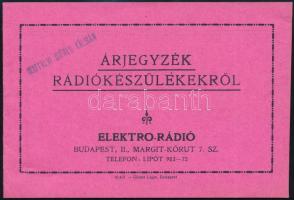 cca 1920 Árjegyzék rádiókészülékekről 16p.