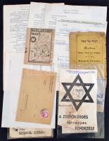 Vegyes papírégiség tétel: judaika témájú iratok, töredékek, közte kevés antiszemita nyomtatvány is