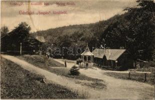 1909 Sugásfürdő, Baile Sugas (Sepsiszentgyörgy, Sfantu Gheorghe); Vendéglő, étterem, Kossuth kút, Meleg fürdő. Gyulai F. felvétele / restaurant, well, spa, thermal bath (fl)