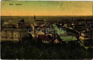 1910 Győr, Újváros és Sziget, hidak, zsinagóga, izraelita templom, Tolnay Imre üzlete. Kiadja Berecz Viktor (EK)
