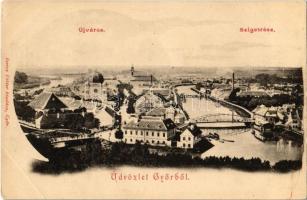Győr, Újváros és Sziget, hidak, zsinagóga, izraelita templom, Tolnay Imre üzlete. Kiadja Berecz Viktor (EB)