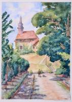 Sostarics Lajos (1896-1968): Rózsadomb, akvarell, papír, jelzett, kartonra ragasztva, 29×21 cm