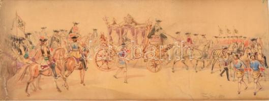 1874 Franz Gaul (1837-?) 2 db színpadkép terv. Akvarell, papír, vásznon. Jelzett. 25x66 cm (2x) / Theatre play design. Watercolor, paper on canvas. 25x66 cm (2x)