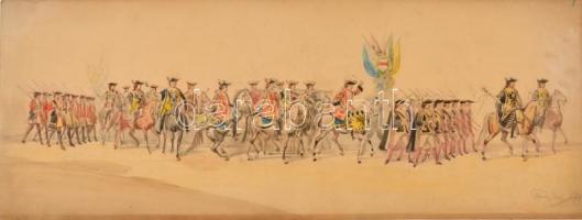 1874 Franz Gaul (1837-?)  2 db színpadkép terv. Akvarell, papír, vásznon. Jelzett. 25x66 cm (2x)  / ...