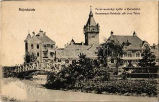 1923 Hajmáskér, Parancsnoksági épület a tóval, híd. Kiadja Szélessy Mihály + CZELLDÖMÖLK - SZÉKESFEHÉRVÁR 82 vasúti mozgóposta bélyegző (EK)