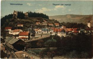 Gölnicbánya, Gelnica; Thurzó vár romjai, fedett fahíd. B. Friedmann kiadása / castle with wooden bridge
