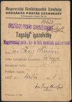 1919 Országos Postás Szakszervezet magyarországi posta-, táv- és távb. munkások szakszervezete tagsági igazolvány, tagsági bélyegekkel