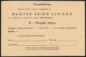 cca 1930 Magyar Zsidó Lexikon megrendelőlapja