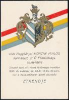 1930 Szeged, Horthy Miklós (1868-1957) kormányzó tiszteletére rendezett díszebéd étrendje