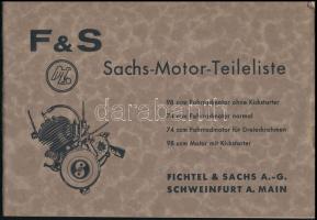 1932 F&S (Fichtel & Sachs AG) Sachs-Motor-Teileliste - motoralkatrész-katalógus, német nyelvű, 54p + magyar nyelvű alkatrészleírás