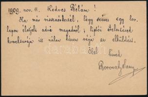 1909 Borovszky Samu (1860-1912) történész saját kézzel írt levelezőlapja
