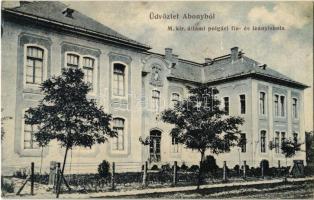1912 Abony, M. kir. állami polgári fiú és leány iskola. Kiadja Müller Mór (EK)