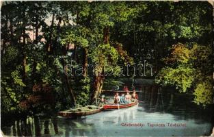 1910 Miskolctapolca, Görömbölytapolca, Görömbölyi-Tapolca, Tapolca (Miskolc); tó, evezős csónak. Kiadja Ferenczi B. (EK)
