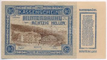 Ausztria / Hinterbrühl 1920. 80h szükségpénz T:I- hátoldalán kis ragsztásnyom Austria / Hinterbrühl 1920. 80 Heller necessity note C:AU small glue mark on back