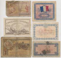 Franciaország ~1920-1944. 6db-os vegyes szükségpénz és bankjegy tétel T:III-IV France ~1920-1944. 6pcs of various banknotes and necessity notes C:F-G